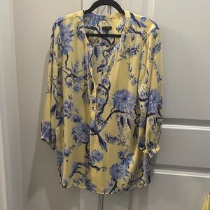 Talbots Yellow and Blue Floral Blouse